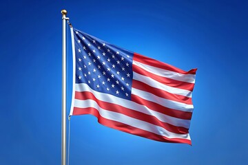 Fototapeta premium Vibrant American Flag Waving Proudly Against a Clear Blue Sky Background