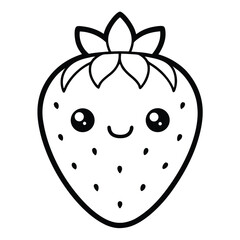  Minimalist Strawberry Line Drawing Cute Kawaii Fruit Illustration.