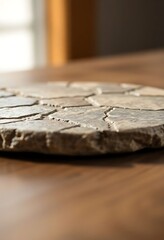 Naklejka premium close up of a stone plate on a wooden table