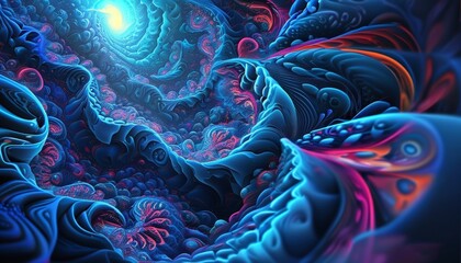 Vibrant abstract fractal art featuring intricate blue and orange swirling patterns. Perfect for digital backgrounds and creative projects.