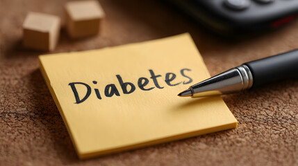 Fototapeta premium Sticky Note with “Diabetes” Text on Brown Background – Health Awareness Concept 