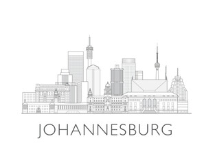 Johannesburg, South Africa, cityscape illustration skyline drawing