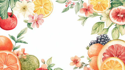 fruits watercolor boarder frame background.ai generative