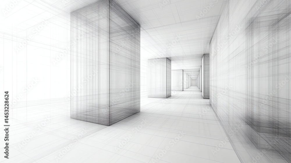 Poster wire-frame 3d abstract data visualization - monochromatic with strategic copy space