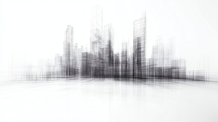 Obraz premium Wire-Frame 3D Abstract Data Visualization - Monochromatic with Strategic Copy Space