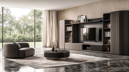Luxurious modern living room furnished with elegant stylish furniture and decor