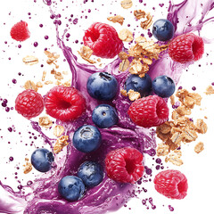 Modern Berry Infusion III Splash of Fruit and Cereal Isolated on Transparent Background