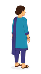Indian Woman in Suit and Salwar - 1/3 Back View Character Illustration | 2D Animation Design.
