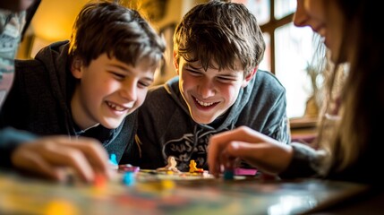 Cheery Teenagers Playing Board Games in Cozy Living Room Atmosphere