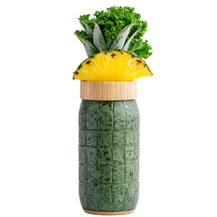 Tropical Green Fusion Kale Pineapple Mango Coconut Jar Isolated on Transparent Background