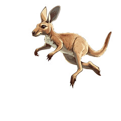 Cartoon Kangaroo Jumping Over River Isolated on Transparent Background