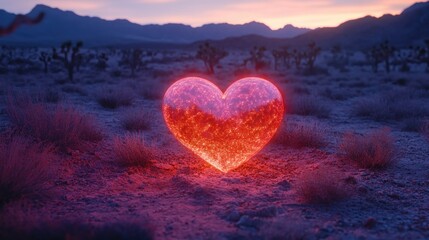 Fototapeta premium A Glowing Heart Radiates Light Across a Desert Landscape
