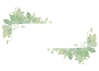 Foliage frame. Watercolor clipart illustration of two natural corner frames on white background. For invitations, postcards, business cards. Decorating cups, dishes, other printed materials or web