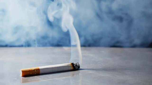 Smoking tobacco cigarette with toxic smoke and ash on a black background shows the danger of this unhealthy addiction that can cause cancer and death