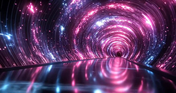A vibrant, swirling tunnel of light and color leading into a cosmic void, evoking a sense of wonder