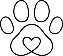 Dog paw print heart shape outline icon logo isolated on a transparent background vector graphic © Joe