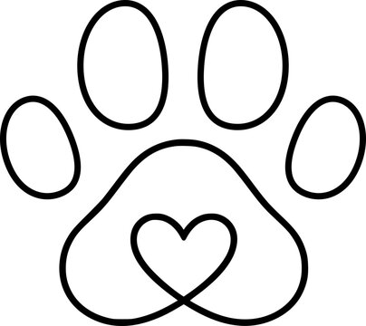 Dog paw print heart shape outline icon logo isolated on a transparent background vector graphic