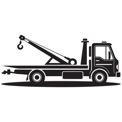Car towing truck icon. Vector Black silhouettes. with white background