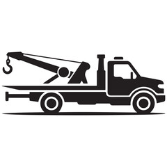 Car towing truck icon. Vector Black silhouettes. with white background