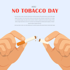 World No Tobacco Day Illustration with hand snapping a cigarette in half. Designed for use in health campaigns, anti-smoking content, health education, and stop smoking ads
