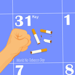 Vector illustration for World No Tobacco Day, celebrated on May 31. Perfect for health campaigns, or anti-smoking awareness. Suitable for educational ads, or social media content