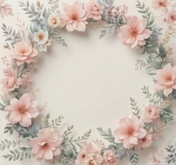 Obraz premium Intricate watercolor petal design; floral wreath, soft color palette , romantic, white, flowers
