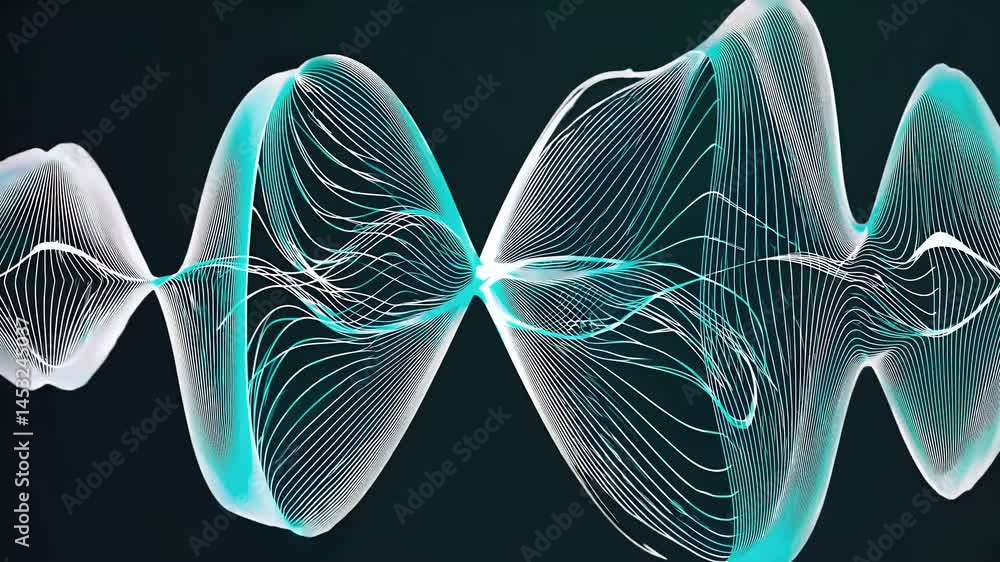 Wall mural digitally rendered soundwave animation displaying smooth flowing teal green curves representing abst