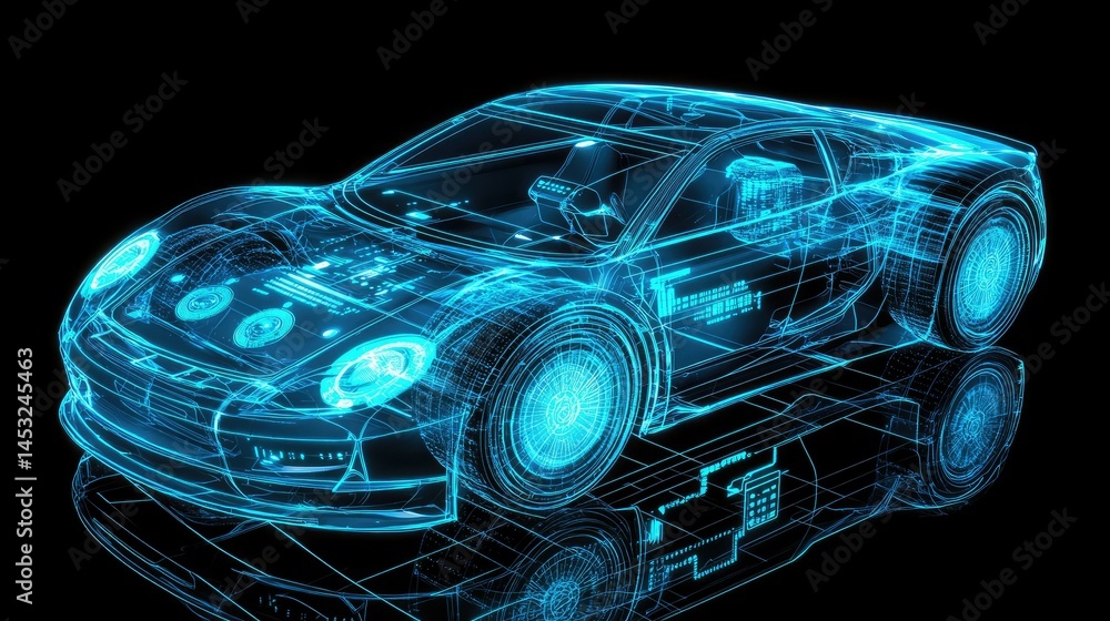 Poster digital rendering of a futuristic vehicle's inner workings.