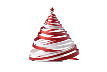 Abstract Christmas tree red and white spiral ribbons pattern