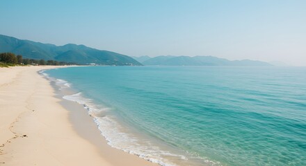 Scene of beautiful soft smooth sandy beach with peacefulness and relaxation mood.summer and holiday, coastal or sea landscape background.Generated AI