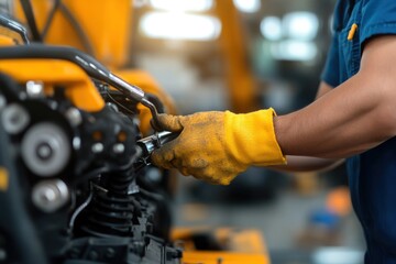Mechanic repairing a heavy-duty engine