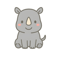 Fototapeta premium Cute cartoon rhino sitting happily. isolated on transparent background