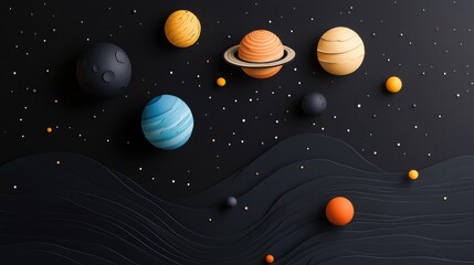 Fototapeta premium Papercut Planets in the Cosmos