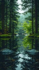 Obraz premium Lush Green Forest by the River