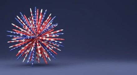 Patriotic American Fireworks Burst 3D Render Design for Independence Day Celebration