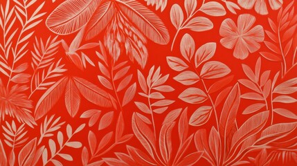 Vibrant Tropical Floral Pattern on Red Background red vintage wallpaper