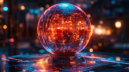 Futuristic orb with glowing circuits
