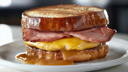 Delicious Peameal Bacon Sandwich With Fresh Ingredients Served On A Crispy Bun, A Classic Canadian Breakfast Dish With Tender Bacon And Savory Toppings In Toronto