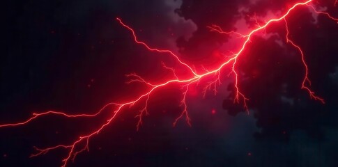 Sudden red electrical discharge in deep black, intense, dark