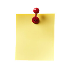 A yellow sticky note held by a red pin