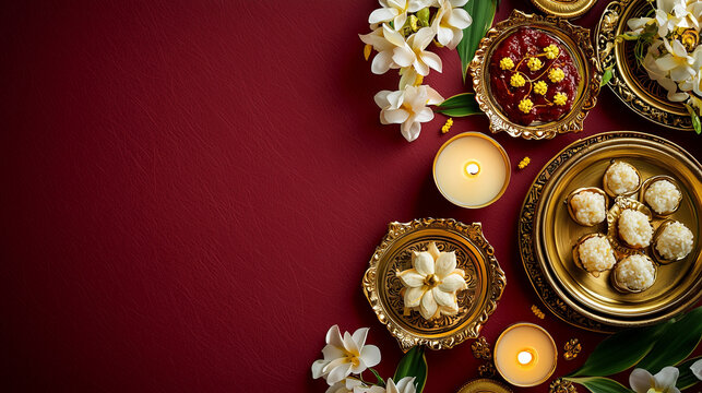 Editable Tamil New Year Background for Puthandu Festival, Featuring South Indian Cultural Elements and Clear Text Area for Personalized Messages, Invitations, or Promotional Banners