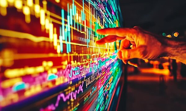 Hand touching glowing stock market data