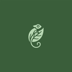 Chameleon leaf logo in simple minimalist line art style.