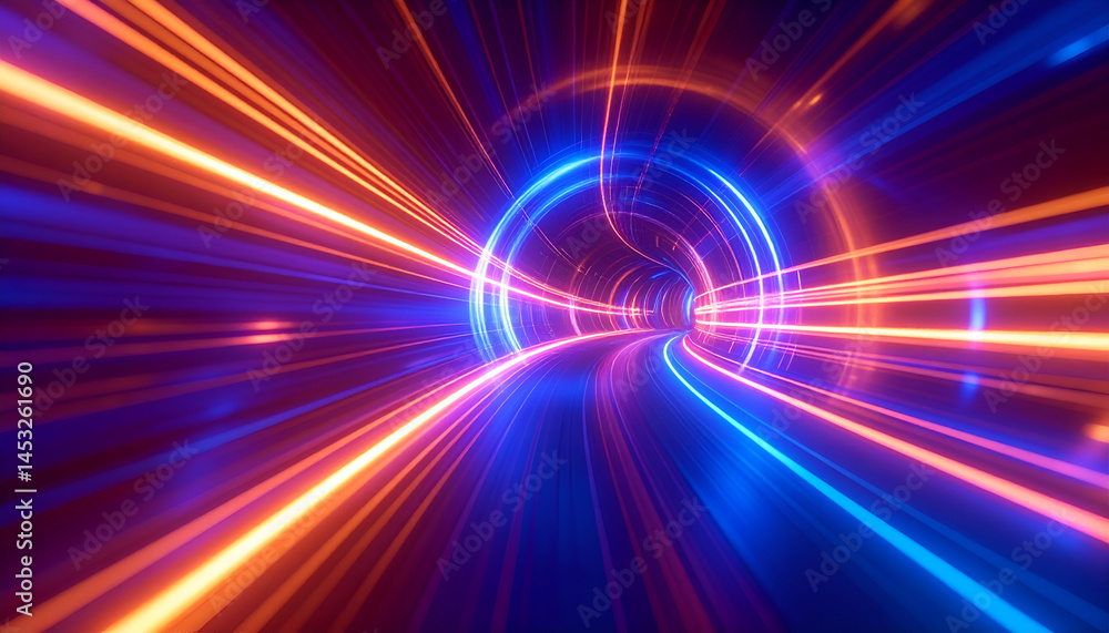 Poster abstract futuristic background with glowing lines and vibrant colors tunnel effect