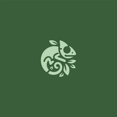 Chameleon leaf logo in simple minimalist line art style.