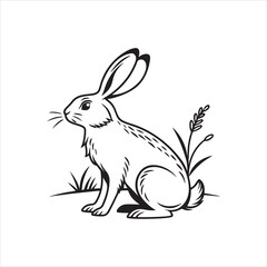 Bunny Silhouette Clipart | Black Rabbit Outline on White Background