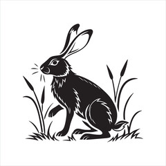 Bunny Silhouette Clipart | Black Rabbit Outline on White Background