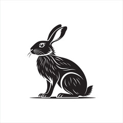 Bunny Silhouette Clipart | Black Rabbit Outline on White Background