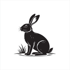 Bunny Silhouette Clipart | Black Rabbit Outline on White Background