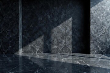 Dark marble floor, dramatic shadows, high gloss finish , background, grey, onyx